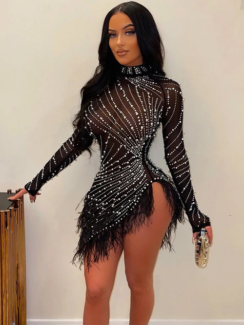Sexy Tassel Black Short Dresses for Women 2024 Summer Fashion Mesh Hot