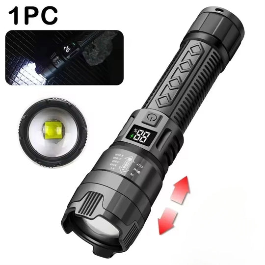High Power LED Flashlight USB Rechargeable Torch Strong Light Flashlight Long Range Tactical Zoom Lamp Outdoor Camping Lantern