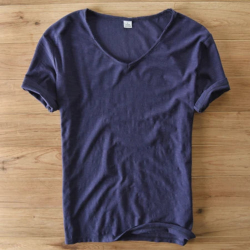 Summer T Shirt Men 100% Cotton Short Sleeve Tshirt V-neck Tops&Tee