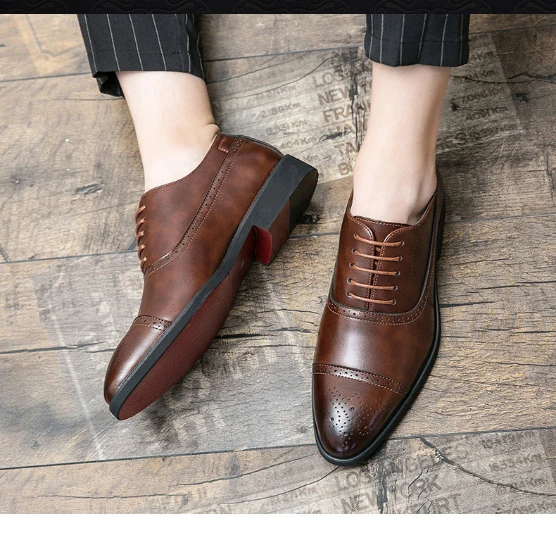 Men's Formal  Shoes Red Sole Fashion Business Casual Party Banquet Daily Retro Carved Lace-up Brogue Dress Wedding Shoes Size 48