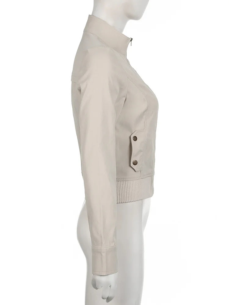 Cuteandpsycho Vintage Zip Up Chic Jackets Autumn Streetwear Pockets