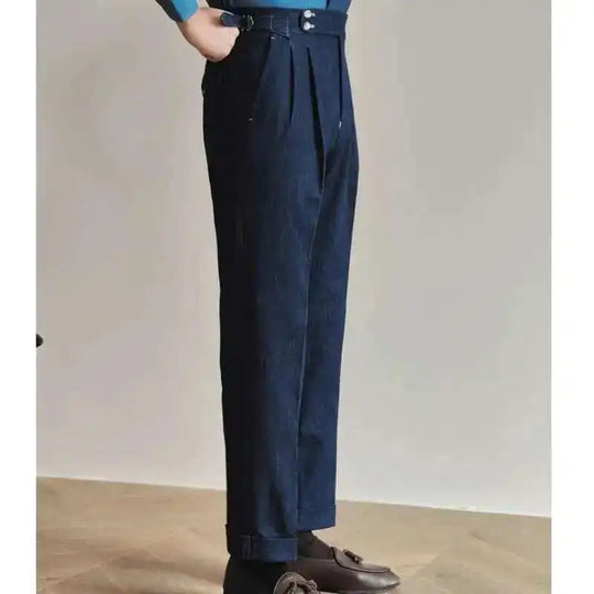 Denim Blue Quality Italy Business Dress Pants Men  Office Social Suit Pants Casual Wedding Groom Trouser Pantaloni Uomo Casual