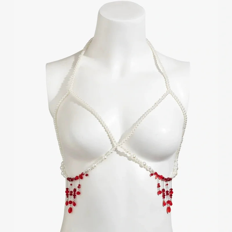 Designer Red belt Jewelry Multilayer Pearl waist chain for Women's Fashion Retro Character Playing Body Accessories Party Belts