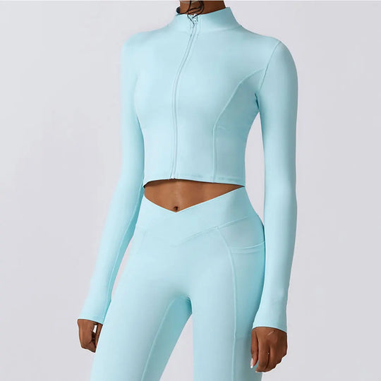 Zipper Sports Top Women Gym Long Sleeve for Fitness Coat Running Women
