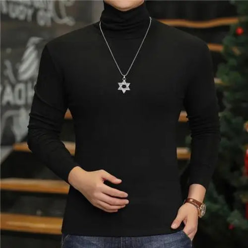 Fashion Men's Turtleneck T-Shirts Casual Autumn Winter High Collar New