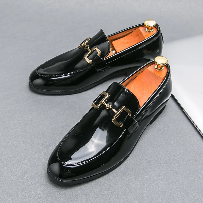 Men Loafers Pu Shinning Leather Slip-On Round Toe Dress Shoes Spring Autumn Handmade Men's Casual Shoes for Business Plus Size