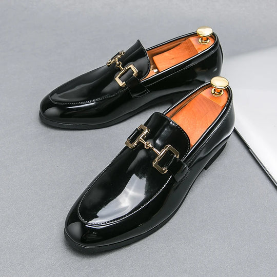 Men Loafers Pu Shinning Leather Slip-On Round Toe Dress Shoes Spring Autumn Handmade Men's Casual Shoes for Business Plus Size