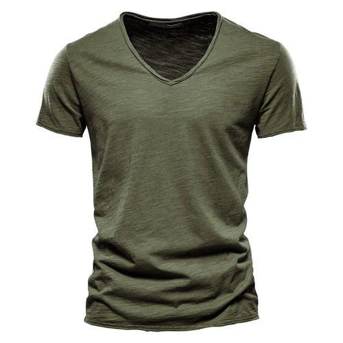 Wholesale Drop-Ship 100% Cotton Men T-shirt V-neck Slim Soild T-shirts