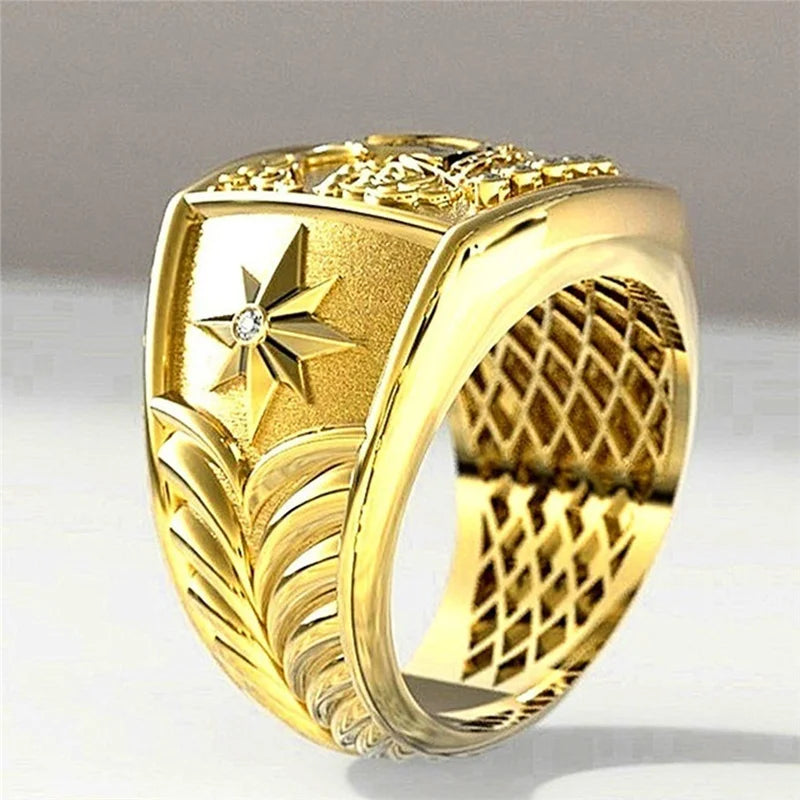 Popular Gold Color Letter K Men Ring Trophy Pattern Dazzling CZ Husband Wedding Party Ring Birthday Gift Fashion Jewelry