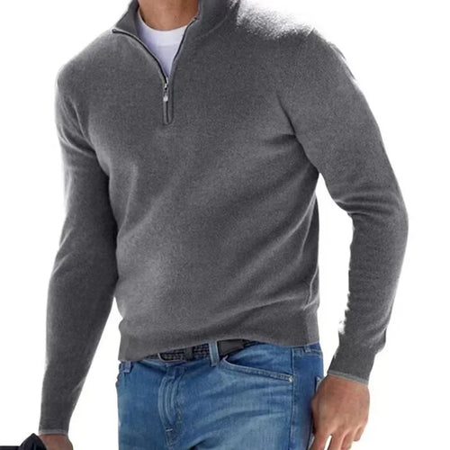 Men's Autumn Sweatshirt Warm Jumper Solid Color Half Zip Casual