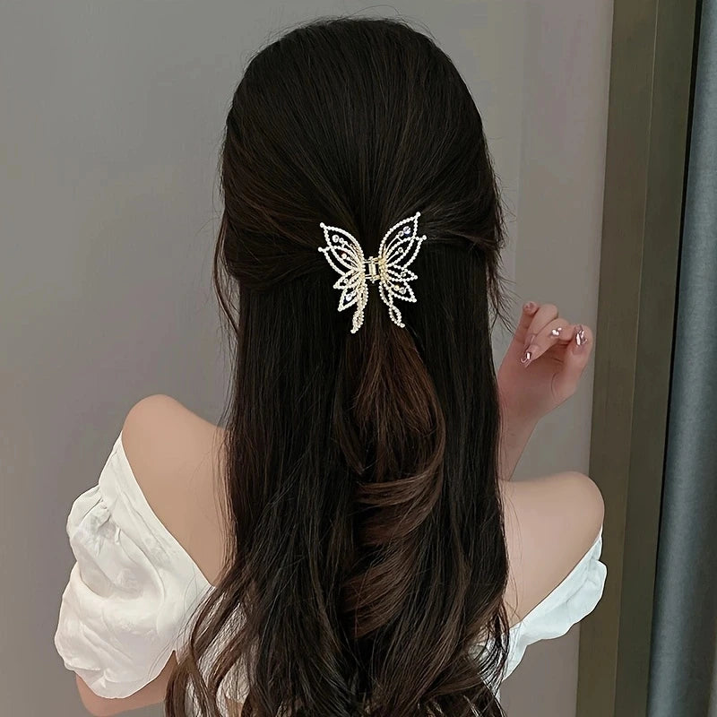 1pc zinc alloy rhinestone butterfly hair ornament, elegant butterfly