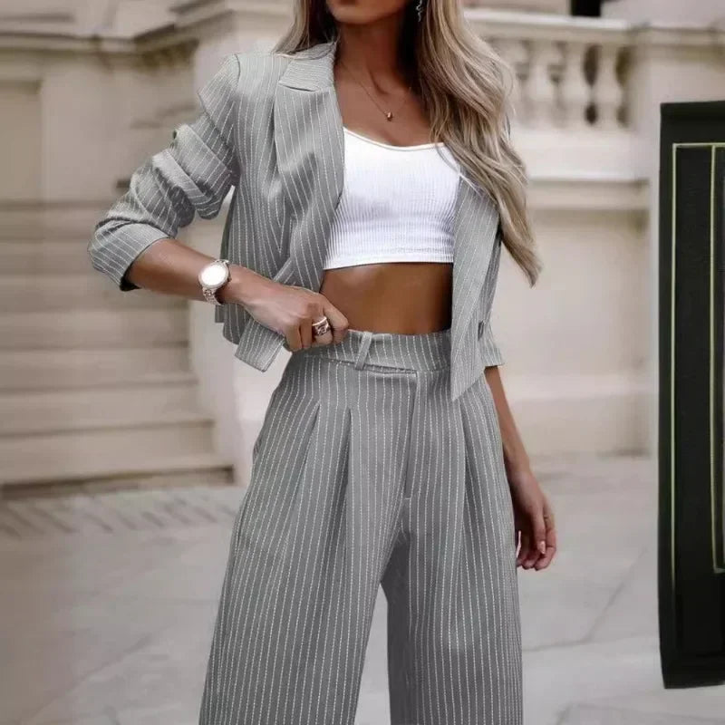 Mandylandy Casual Striped Suits Women Outfits Summer Short Style Lapel