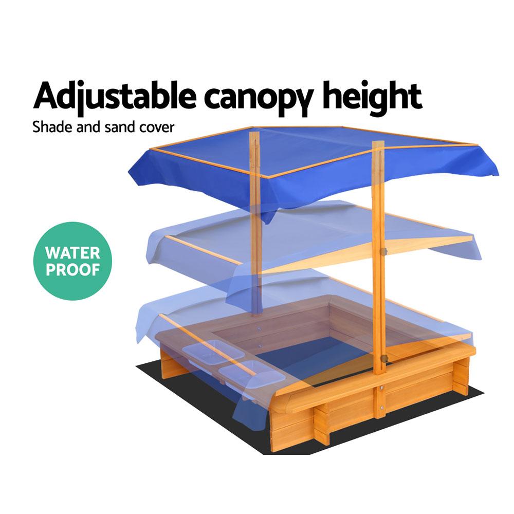 Keezi Kids Sandpit Wooden Sandbox Sand Pit with Canopy Water Basin