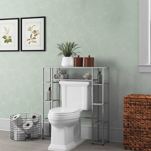 Over the Toilet Freestanding Bathroom Shelving Unit Shelf in Silver