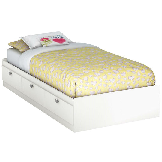 Twin size White Platform Bed for Kids Teens Adults with 3 Storage