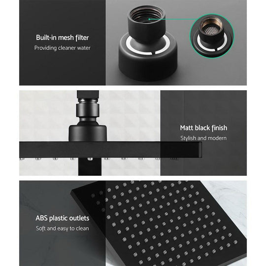 Cefito 8'' Rain Shower Head Set Handheld Round High Pressure Twins Tap
