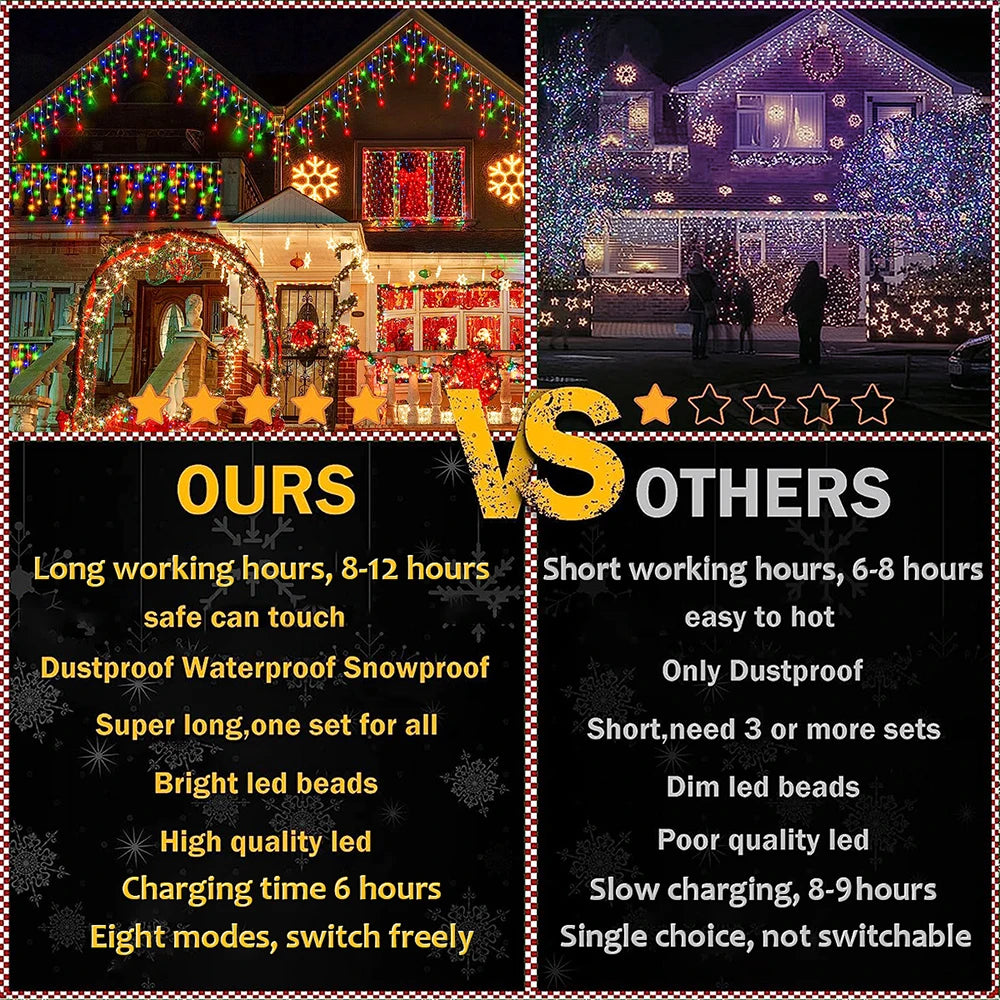 Solar Street Garden Decoration Garland Solar Curtain Icicle Light Outdoor LED String Lights 3.5M/7.5M Waterproof Curtain Light