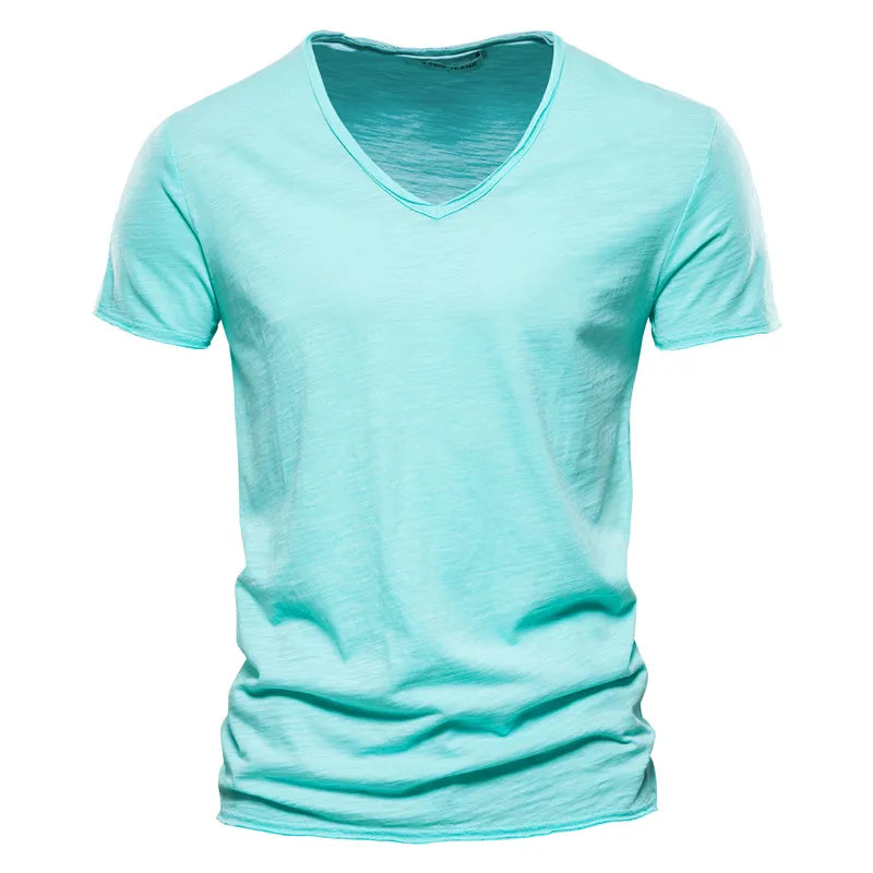 Wholesale Drop-Ship 100% Cotton Men T-shirt V-neck Slim Soild T-shirts