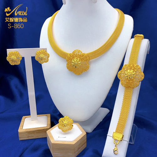 ANIID Dubai 24K Gold Plated Jewelry Set For Women African Indian