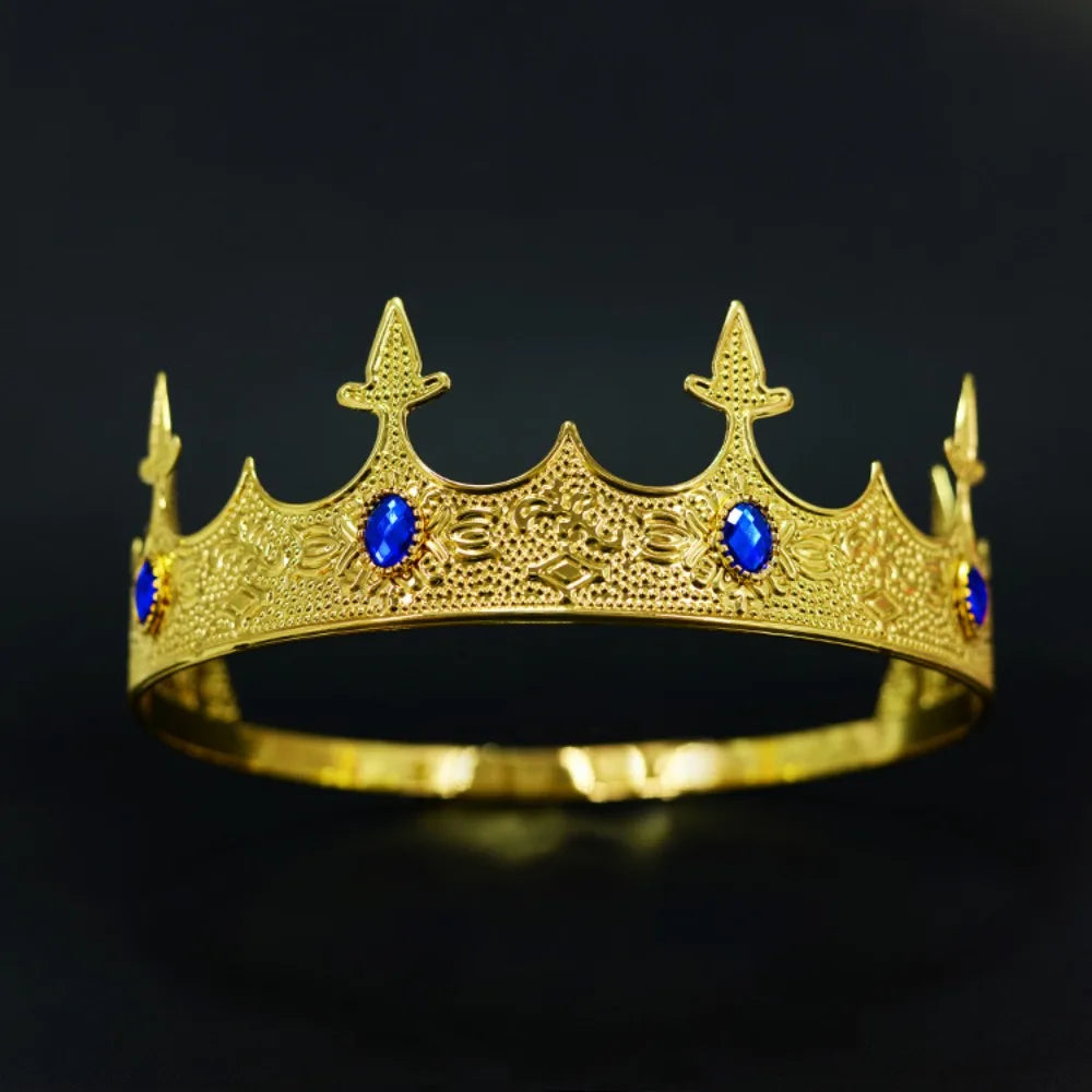 Trendy Vintage Baroque Crown Antique Bronze Elegant King Tiara Crown Adjustable Multicolor Prince Rhinestone Tiara Men