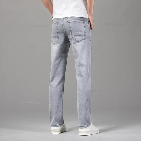 Summer Thin Men's Elastic Cotton Jeans Fashion Gray Comfortable