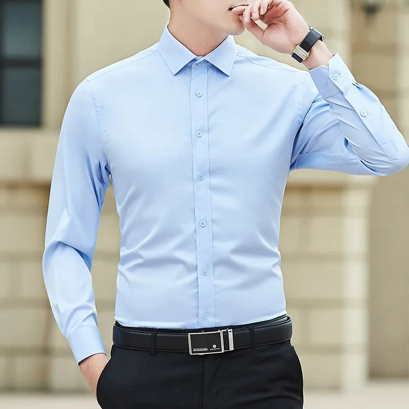 New Plus Size 6XL 7XL 8XL Men Solid Color Business Shirt Fashion
