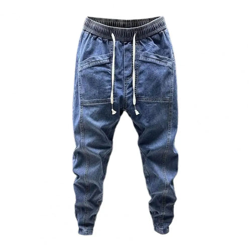 Elastic Waist Jeans Men's Elastic Drawstring Waist Denim Cargo Pants