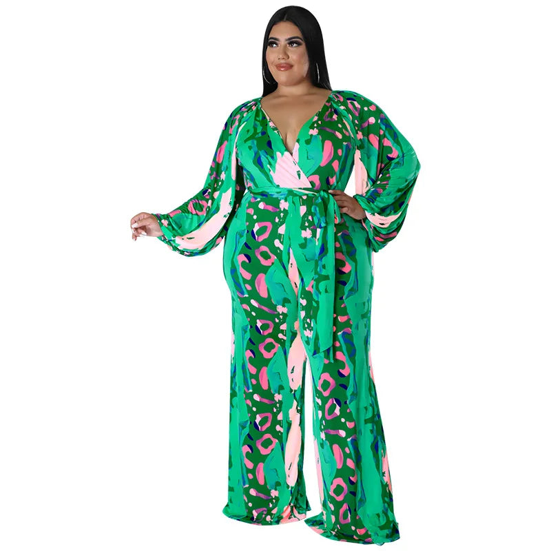 Plus Size Women Clothes Jumpsuit Spring Clothes Green Urban Leisure Bodysuit New 2025 Wide Leg Jumpsuit Wholesale Dropshipping