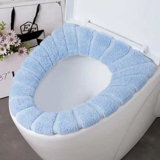 Universal Toilet Seat Cover Winter Warm Soft Seat Mat O-shaped Fleece Pad Bathroom Seat Cushion with Handle Bathroom Accessories
