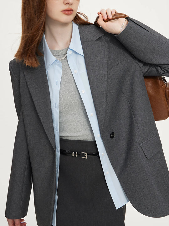 FSLE Office Lady Minimalist One Button Temperament Suit Jacket for