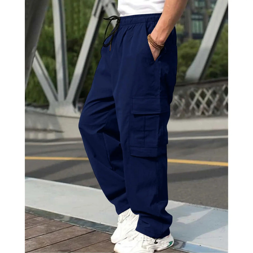 Casual Streetwear Pants Solid Color Cargo Pants Drawstring Design