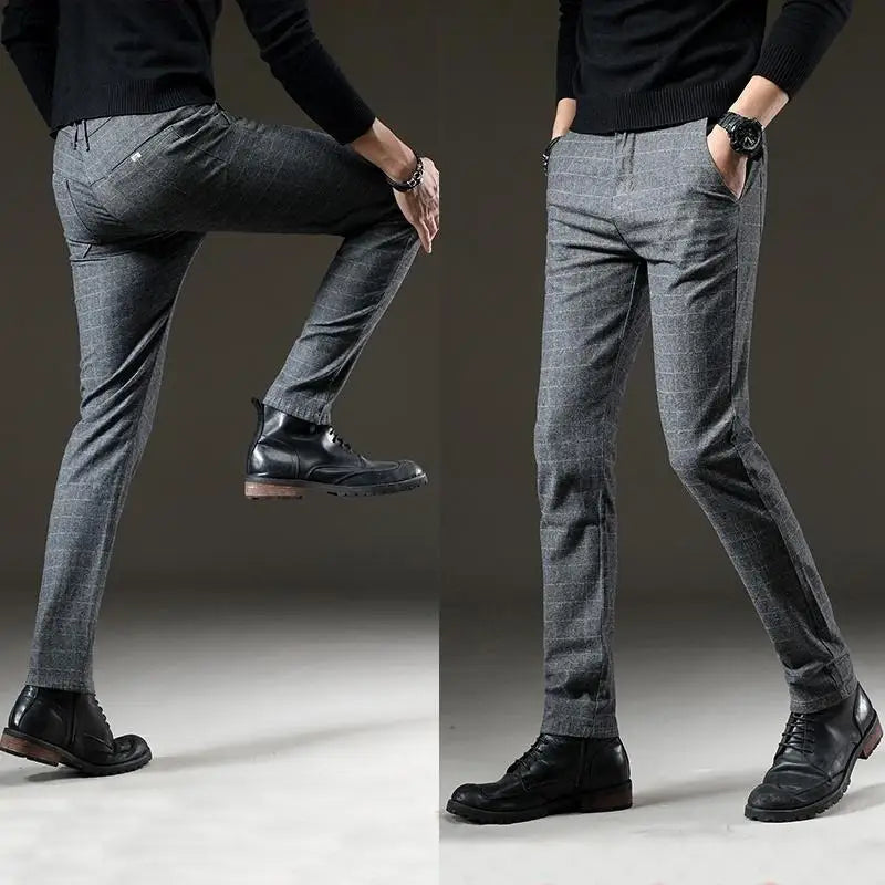 Men Casual  Slim   Plaid Chinos Trousers Business Pants Size 28-38