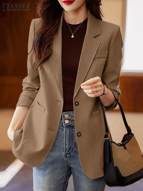 ZANZEA Women Elegant Laple Neck Long Sleeve Blazer Autumn Casual Solid