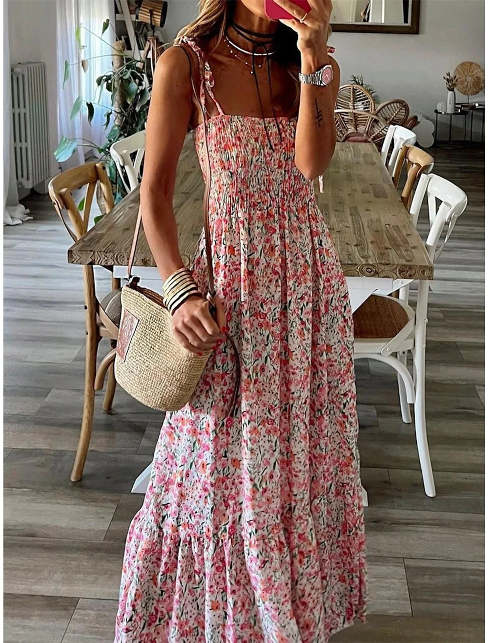 Summer Fashion Sling Maxi Dress Loose Elegant Ruffle A-Line Dress