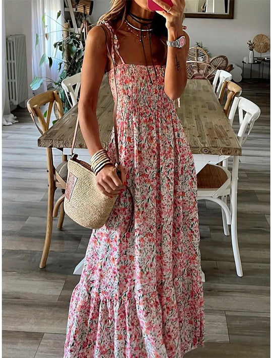 Summer Fashion Sling Maxi Dress Loose Elegant Ruffle A-Line Dress