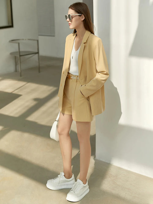 Amii Minimalism Spring Office Lady Blazer Women Jacket Lace V-neck
