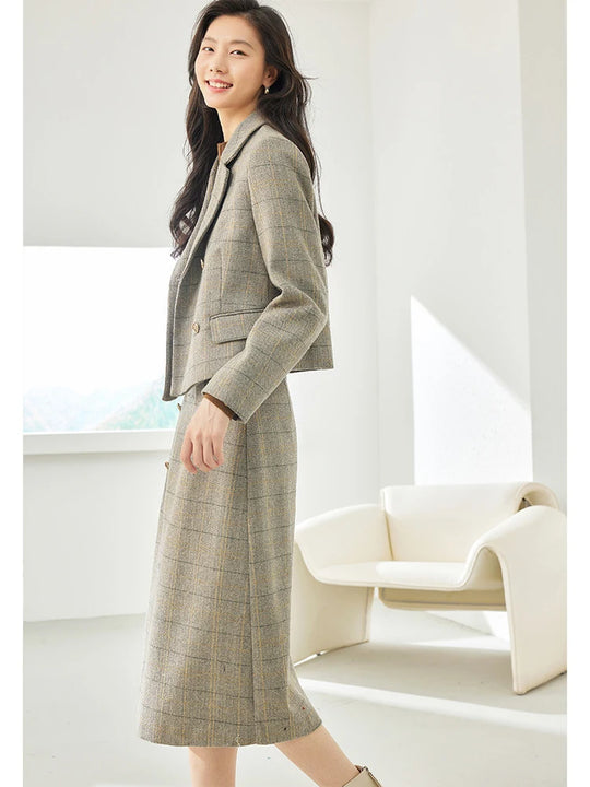 Vimly Women's Blazer Skirt Suit Elegant Formal Outfits 2024 Winter