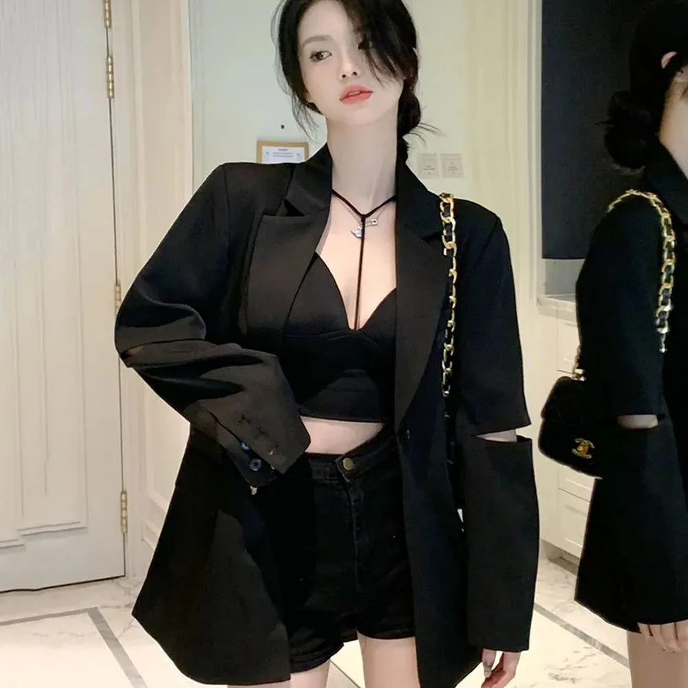 Autumn 2023 Fashion Women's Blazer New Back Hollow out Chain One