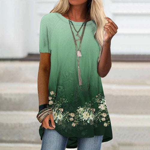 Fashion Women's T-shirt Summer O-neck Floral Print Tops Casual Short