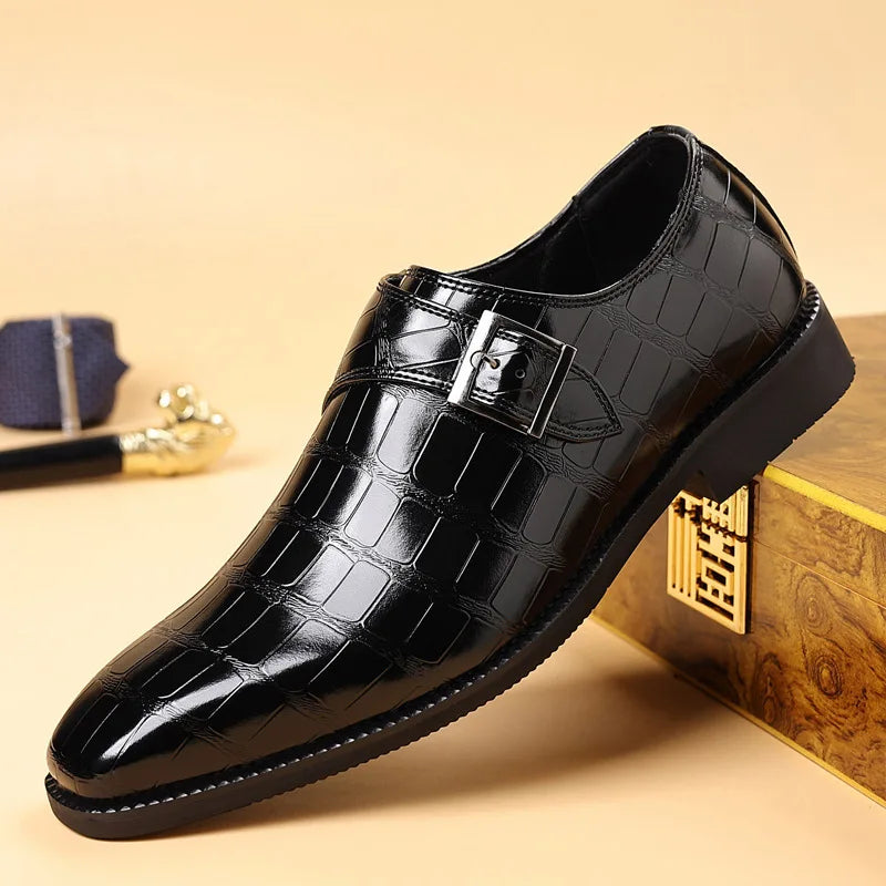 Gentleman Monk Strap Loafers Men's Crocodile Pattern Belt Buckle Leather Shoes Designer Formal Wedding Dress Homecoming Footwear