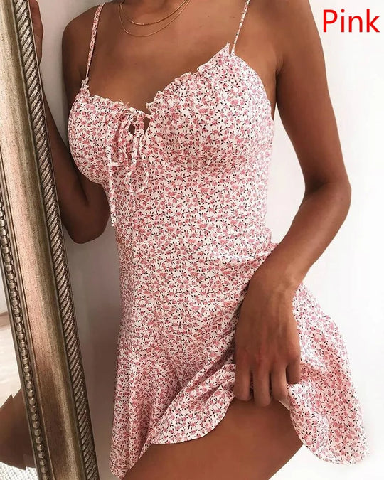 Summer Women New Sling Dresses Fashion Spaghetti Strap Flower Dress