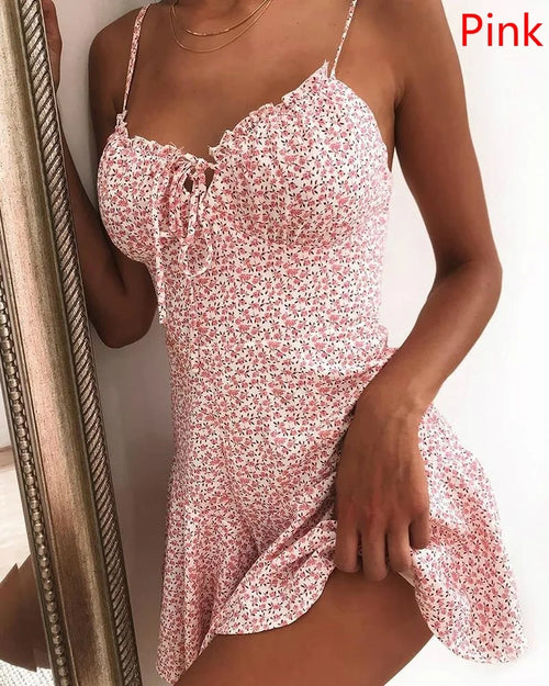 Summer Women New Sling Dresses Fashion Spaghetti Strap Flower Dress