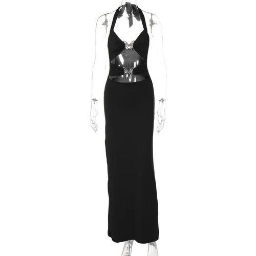 Sexy Hollow Out Maxi Dress for Women 2024 Summer Fashion Bow Halter