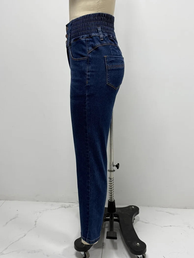 Jeans Pencil Pants Women 2025 Skinny Trousers High Waist Strecth Washed Distressed Pockets Buttons Vintage Denims Streetwear
