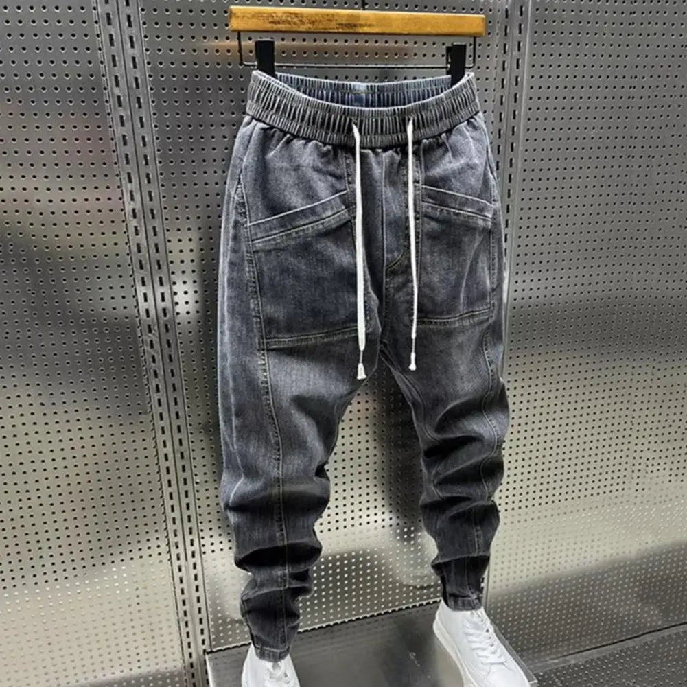 Elastic Waist Jeans Men's Elastic Drawstring Waist Denim Cargo Pants