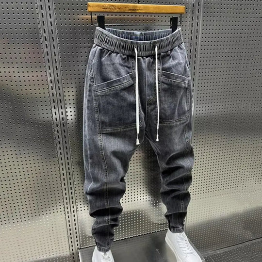 Elastic Waist Jeans Men's Elastic Drawstring Waist Denim Cargo Pants