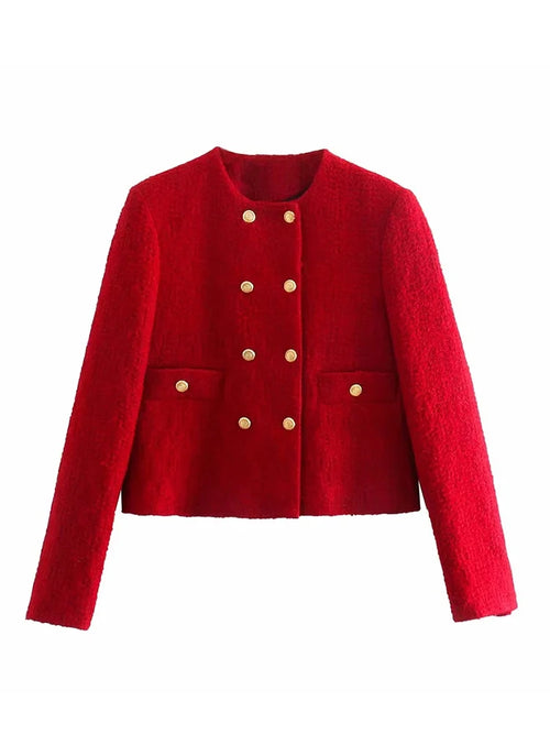 xikom 2021 Tweed Two pieces set Women red Vintage O Neck Long Sleeve