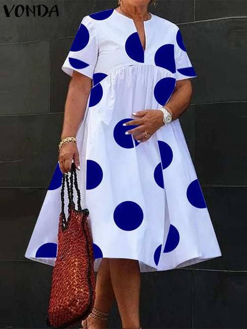 VONDA Plus Size 5XL Women Dress 2024 Summer Bohemian Polka Dot Maxi