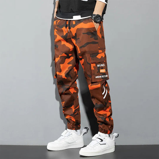 Orange Cargo Pants Men Hip Hop Joggers Y2K Streetwear Casual Pants