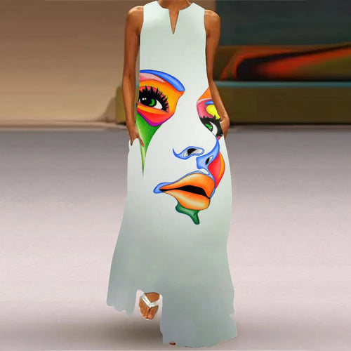 Summer Outdoor Street Fashion Women's Long Dress New Abstract Art